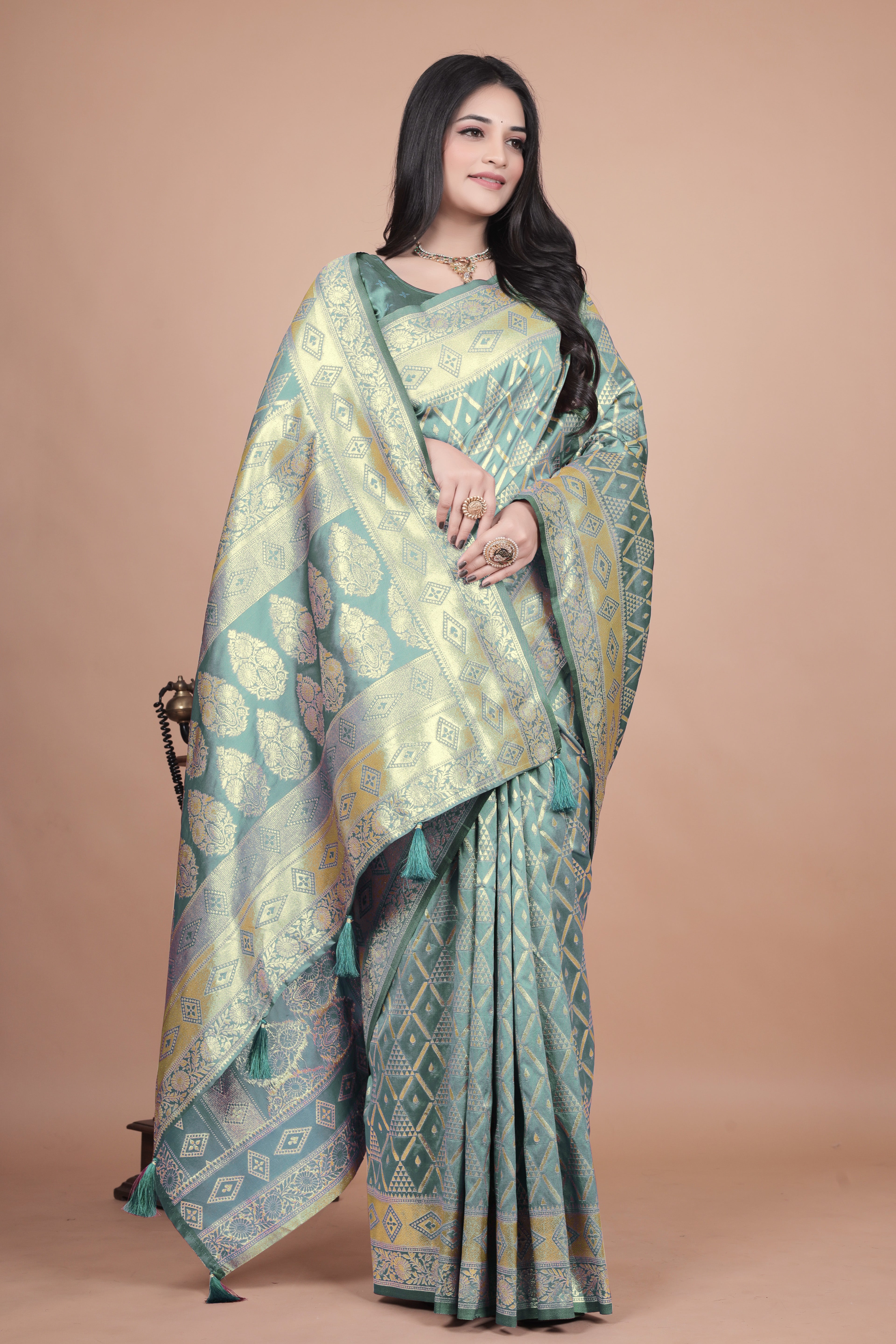 Mauve Banarasi Silk Saree with Silver Zari Elegance With 4 color option